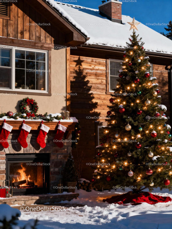 Cozy Winter Porch with Christmas Decorations and Fire