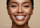 Close up of smiling woman with flawless skin and white teeth