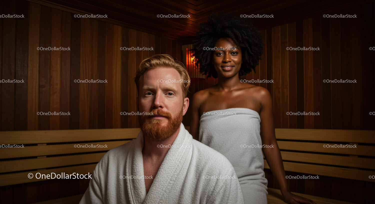 Relaksująca sesja w saunie z mężczyzną i kobietą w drewnianym spa