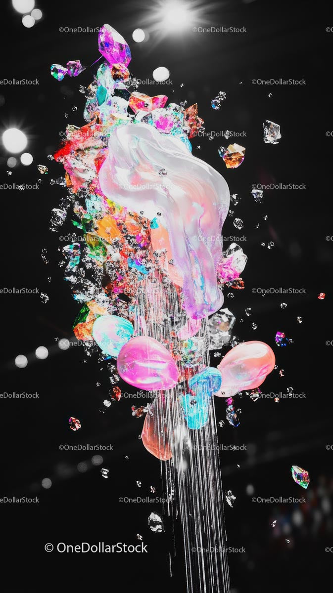 Colorful Crystal Explosion with Glittering Fragments and Sparkles