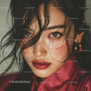 Elegant Woman with Dark Wavy Hair and Brown Eyes Close-Up Portrait