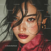 Elegant Woman with Dark Wavy Hair and Brown Eyes Close-Up Portrait