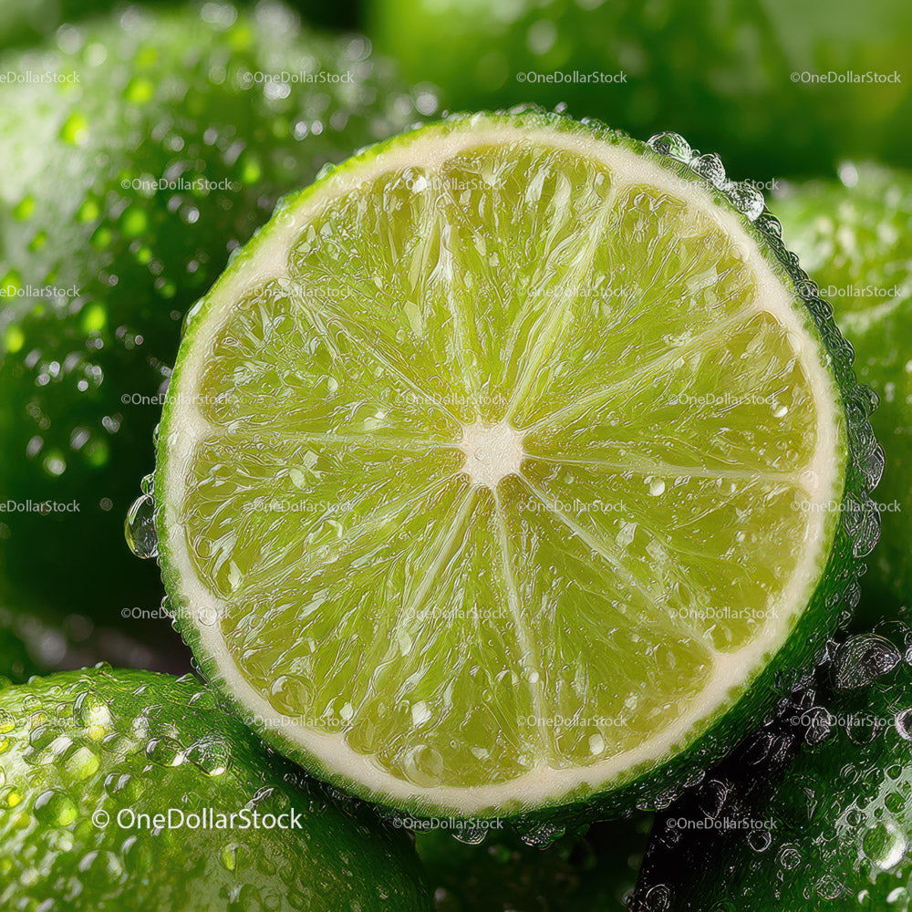 Close-up of Freshly Cut Lime with Juicy Interior