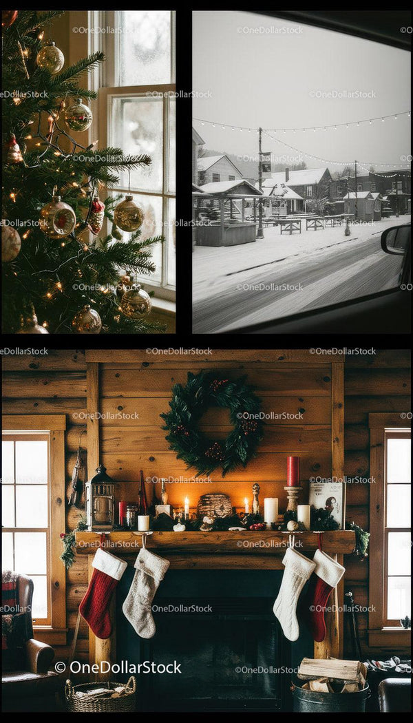 Cozy Christmas Cabin with Festive Fireplace and Snowy View