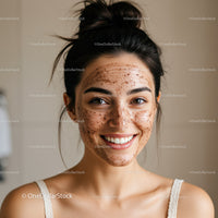 Woman Smiling with Facial Scrub for Bright and Healthy Skin