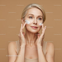Elegant Mature Woman Applying Moisturizer for Youthful Skin