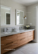 Modern Double Bathroom Vanity with Wooden Cabinet and Wall Mirrors