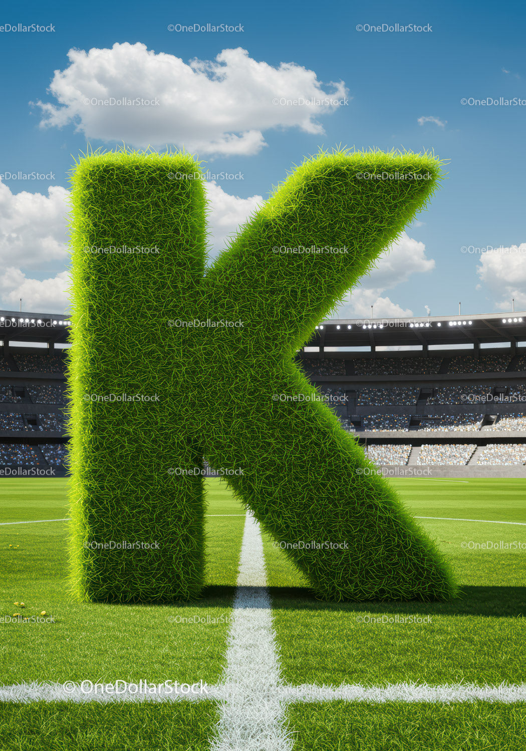 Large Grass Covered Letter K on Soccer Field
