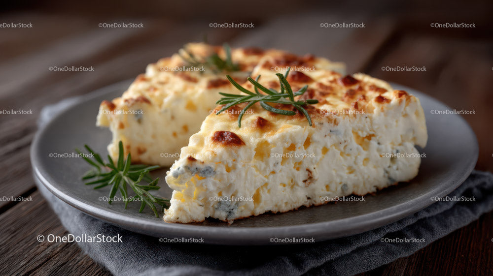 Cheese Casserole with Herbs on Rustic Plate for Gourmet Food Photography