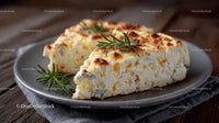 Cheese Casserole with Herbs on Rustic Plate for Gourmet Food Photography
