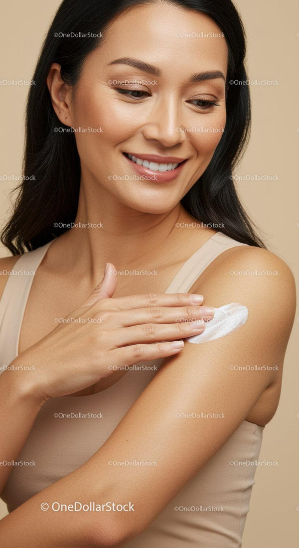 Woman Applying Moisturizer To Shoulders with Beautiful Skin