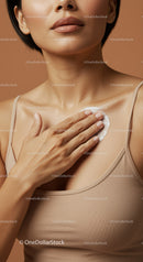 Close-Up of Woman Applying Skincare Cream on Chest for Beauty Routine