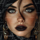 Glamorous Woman with Blue Eyes and Dark Makeup
