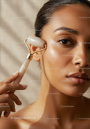 Close-Up of Woman Using Jade Roller for Facial Skin Rejuvenation