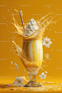 Vibrant Orange Juice Splash in Tall Glass with Cream Swirl
