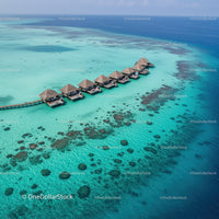 Overwater Bungalows in Turquoise Ocean with Scenic View