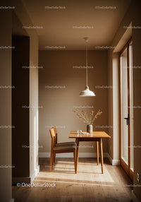 Minimalist Dining Nook with Wooden Table and Natural Light