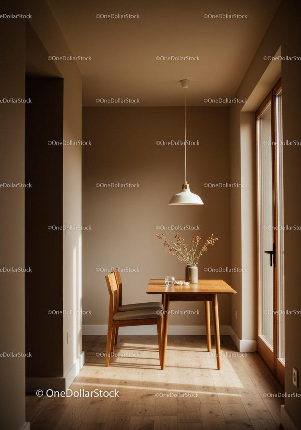 Minimalist Dining Nook with Wooden Table and Natural Light
