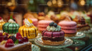Colorful Assorted Pastries and Fruit-Topped Cakes Display