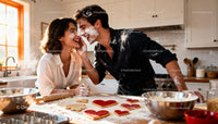Couple Playfully Baking Valentine Cookies Together