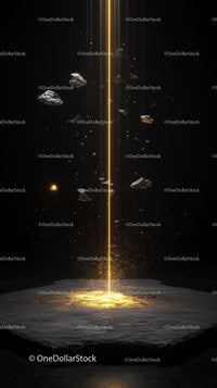 Futuristic Cosmic Impact Scene with Asteroids and Glowing Energy