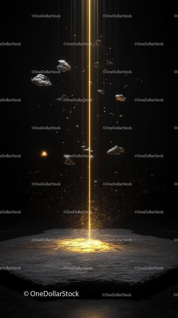 Futurystyczna Kosmiczna Scena Uderzenia z Asteroidami i Świetlistą Energią