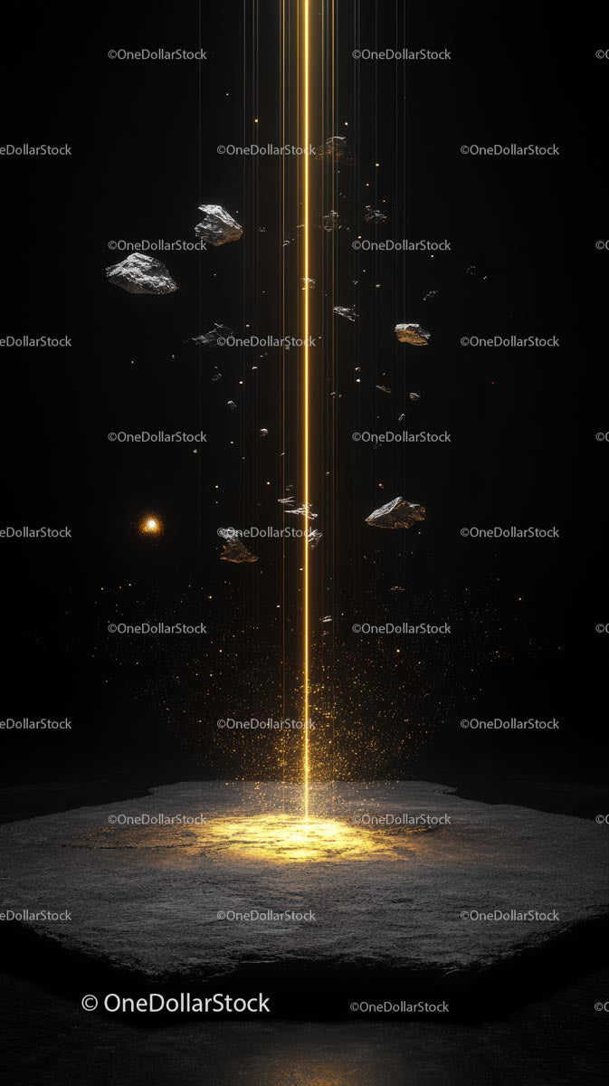 Futurystyczna scena kosmicznego uderzenia z asteroidami i świecącą energią