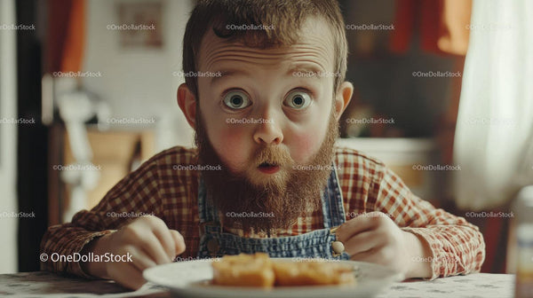 Man with Surprised Expression at Breakfast Table