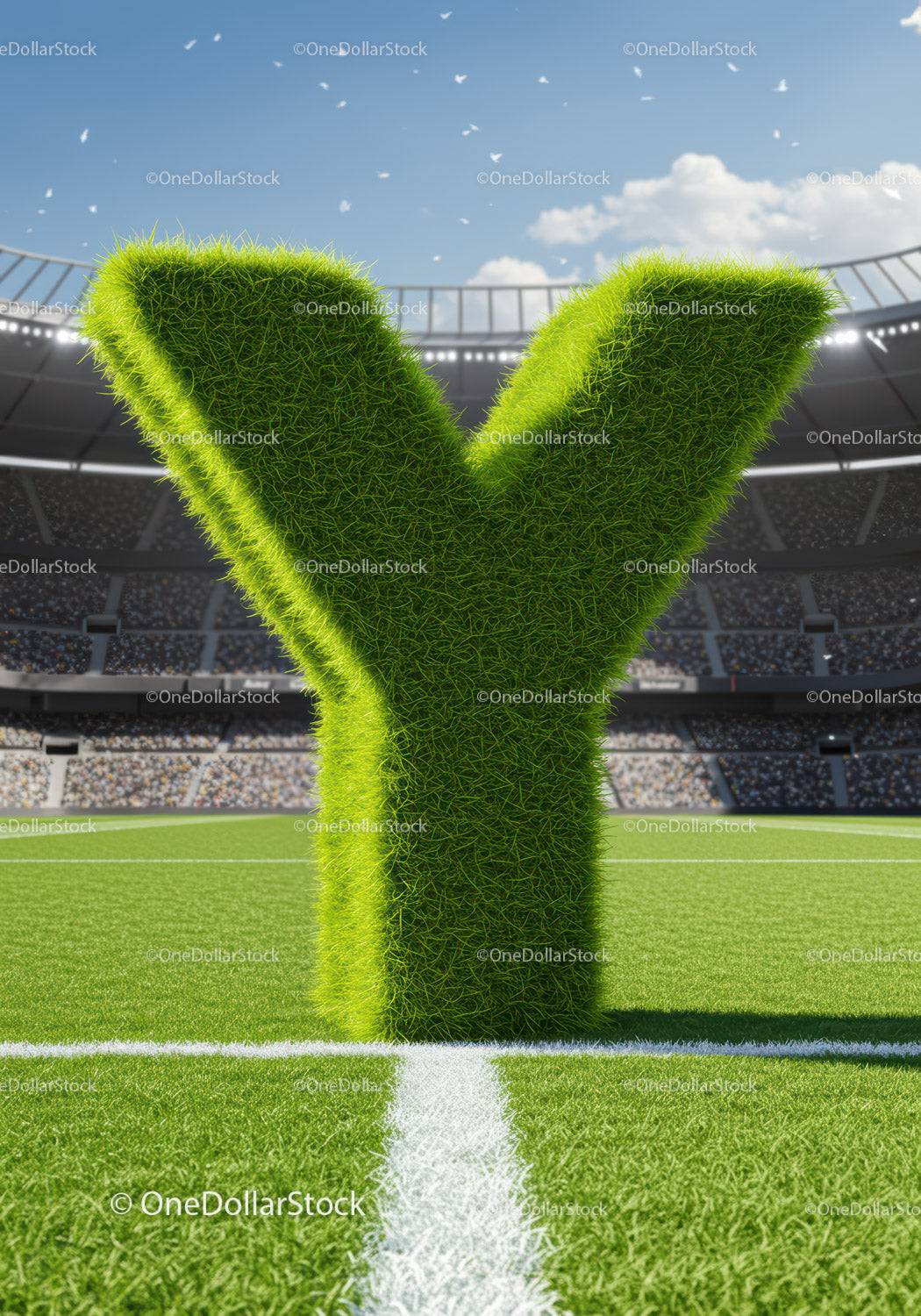 Green Grass Letter Y Standing on Football Field