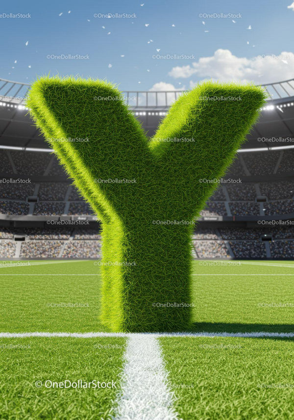 Green Grass Letter Y Standing on Football Field