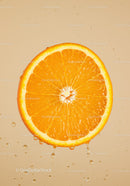 Fresh Orange Slice with Water Droplets on Beige Background