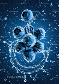 Fresh blueberries splashing in clear water underwater