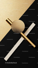 Abstract Geometric Gold and Black Composition with Metallic Sphere