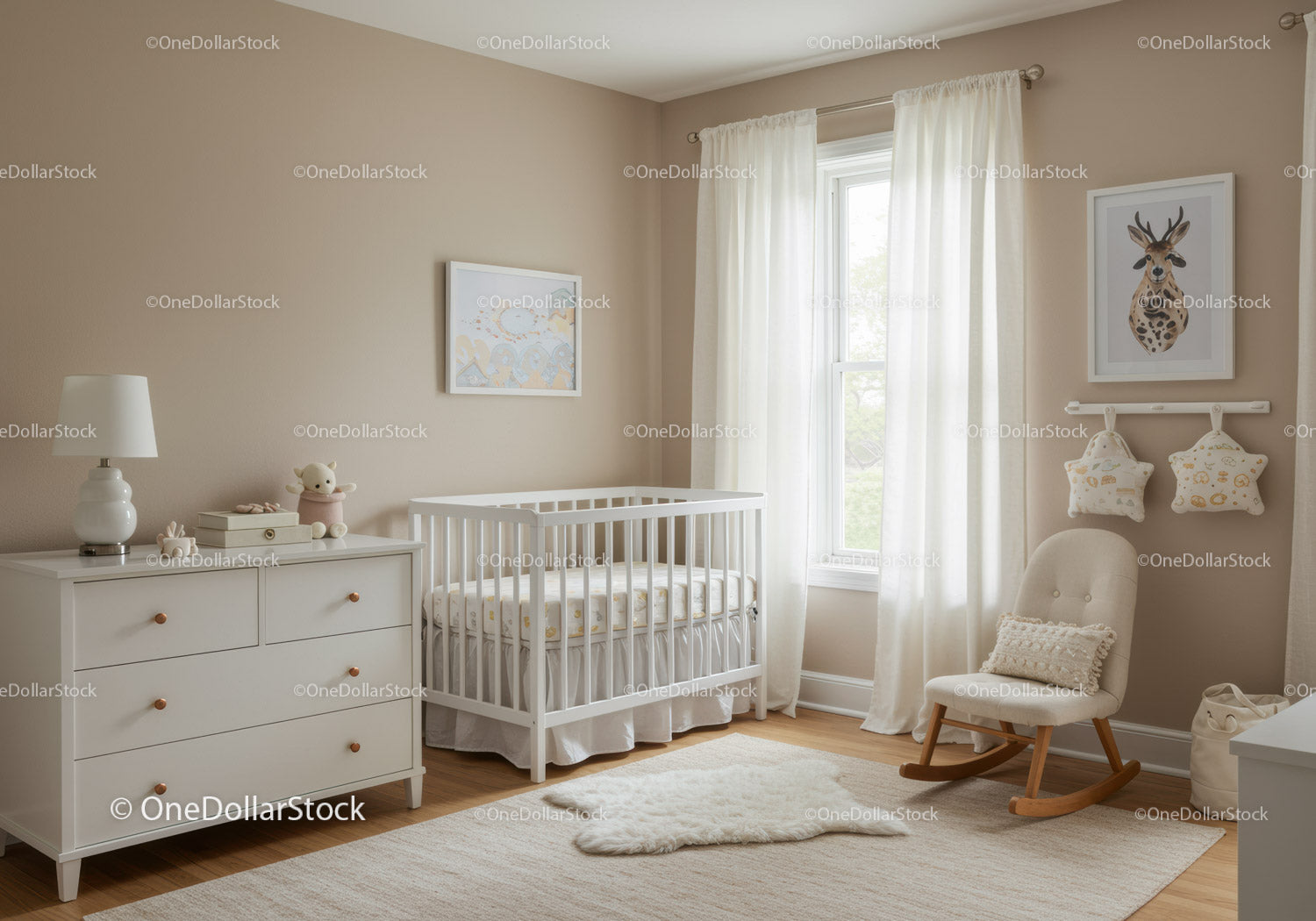 Cozy Nursery with Baby Crib and Soft Decor in Bright Room