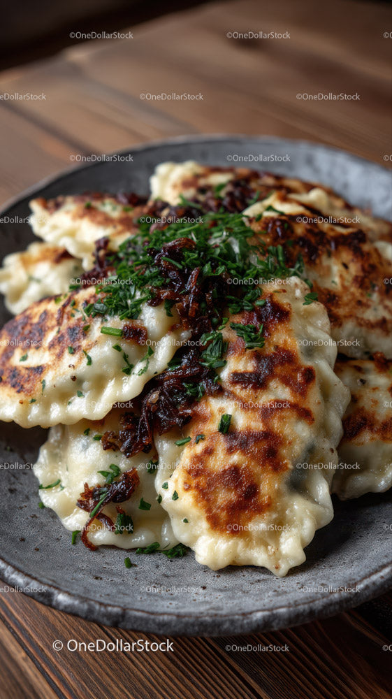 Crispy Pan-Fried Dumplings with Chives and Caramelized Onions