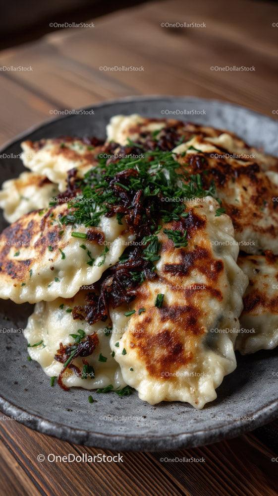 Crispy Pan-Fried Dumplings with Chives and Caramelized Onions