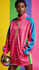 Vibrant Woman in Colorful Sportswear Holding Basketball