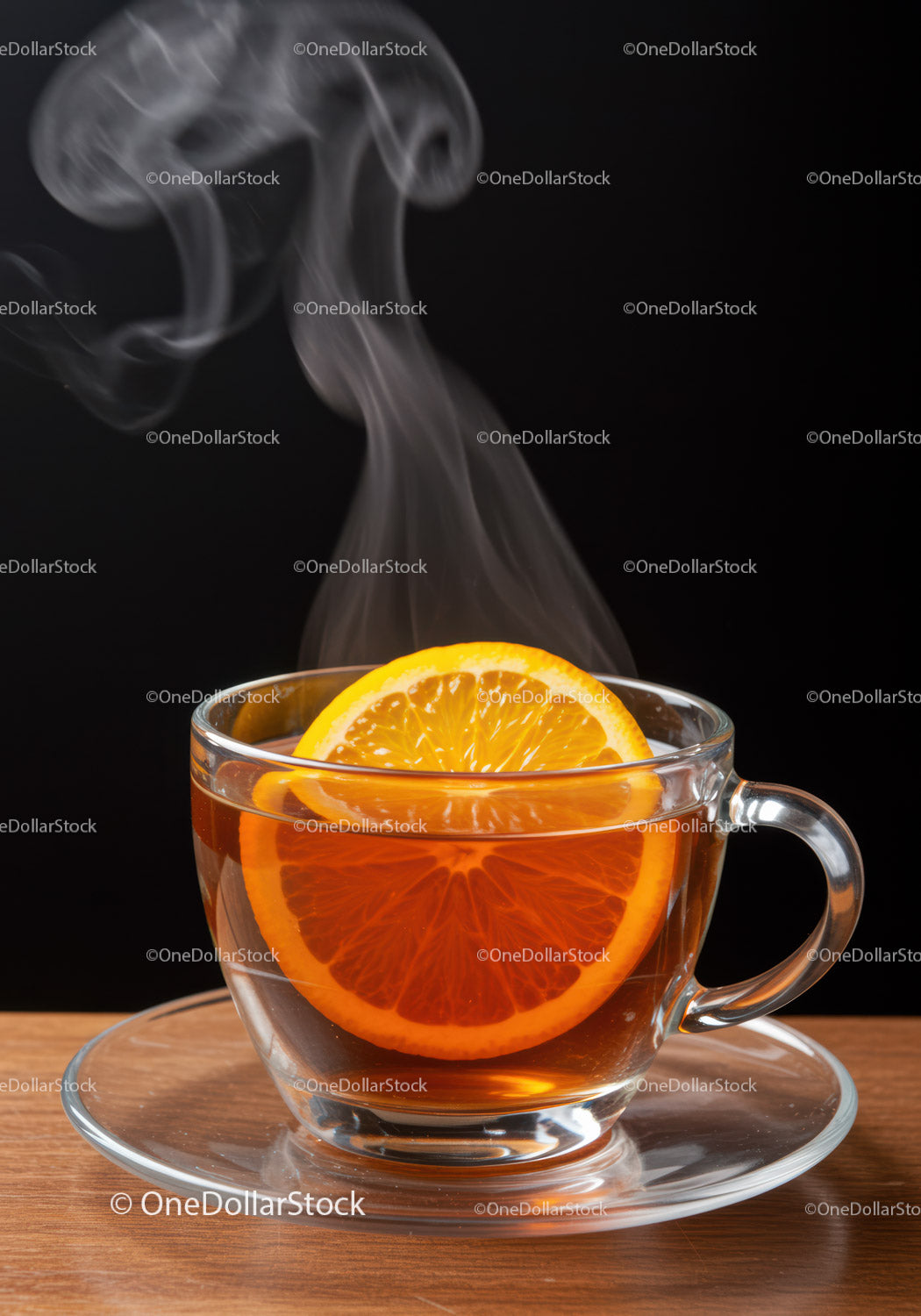 Hot cup of tea with fresh orange slice