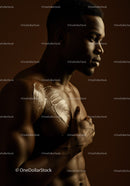 Male Model with Metallic Tattoo in Artistic Minimalist Portrait