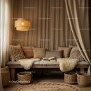 Cozy reading nook with soft cushions and warm lighting