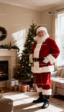Smiling Santa Claus standing in festive living room