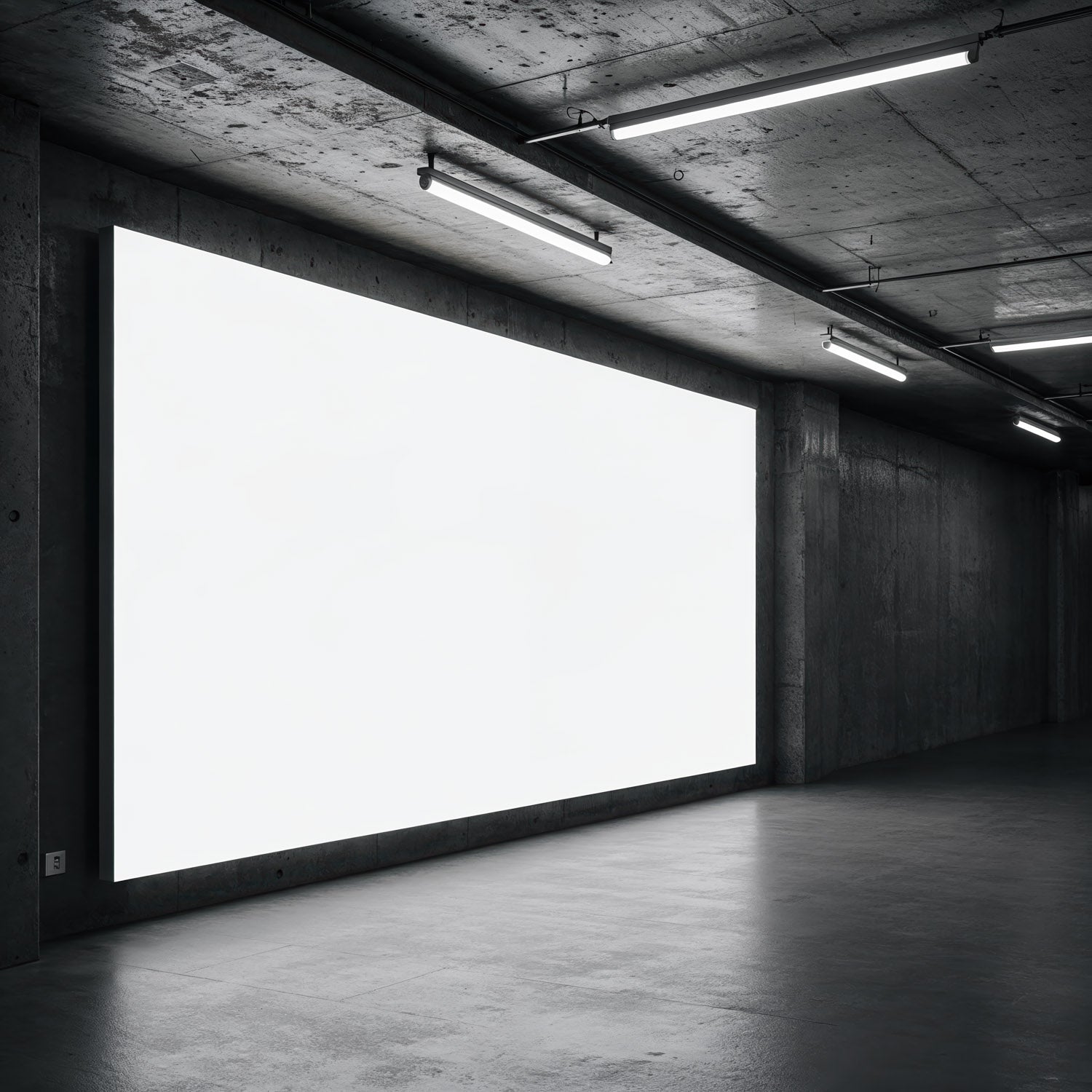 Empty Bright Billboard in Modern Concrete Interior