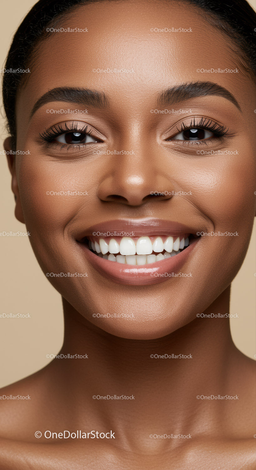 Close-up of smiling woman with flawless skin
