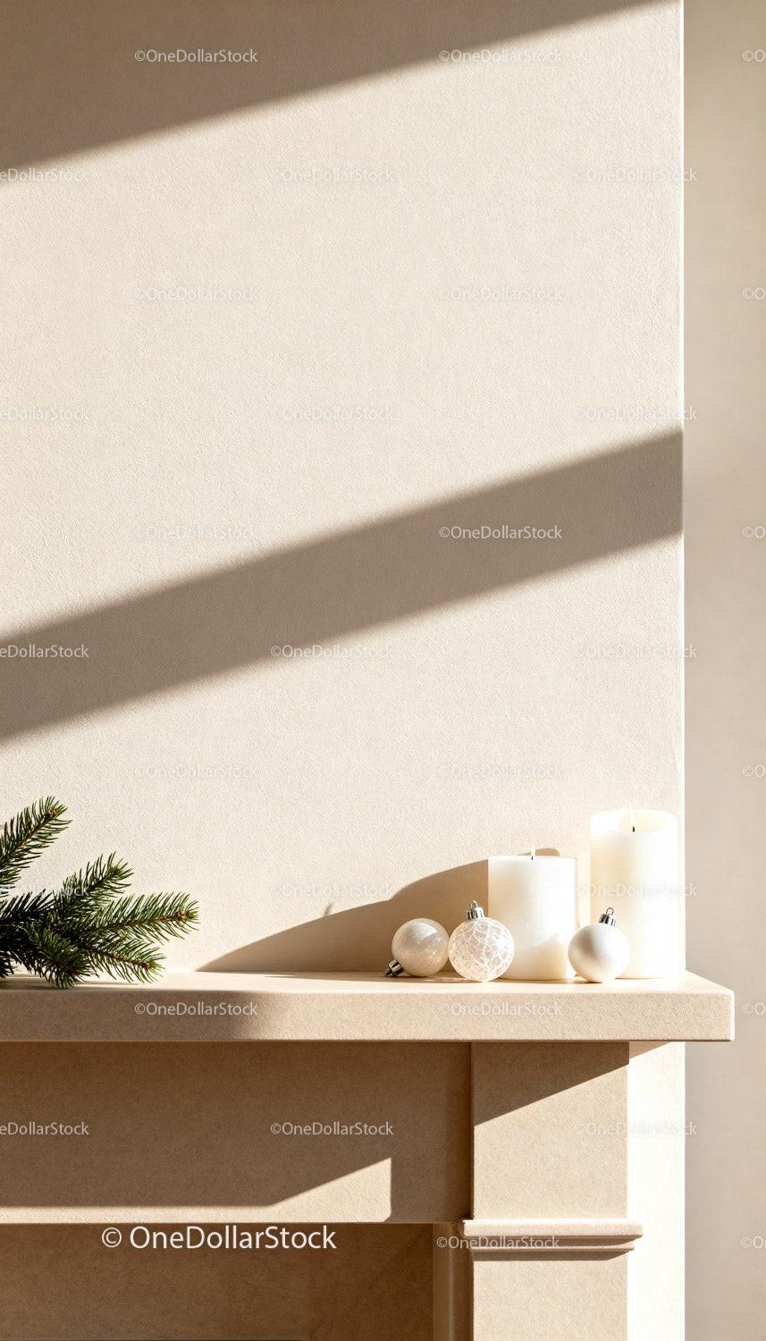 Minimalist Christmas mantel with candles and greenery