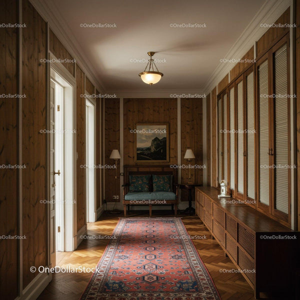 Vintage Wooden Interior with Oriental Rug and Classic Decor