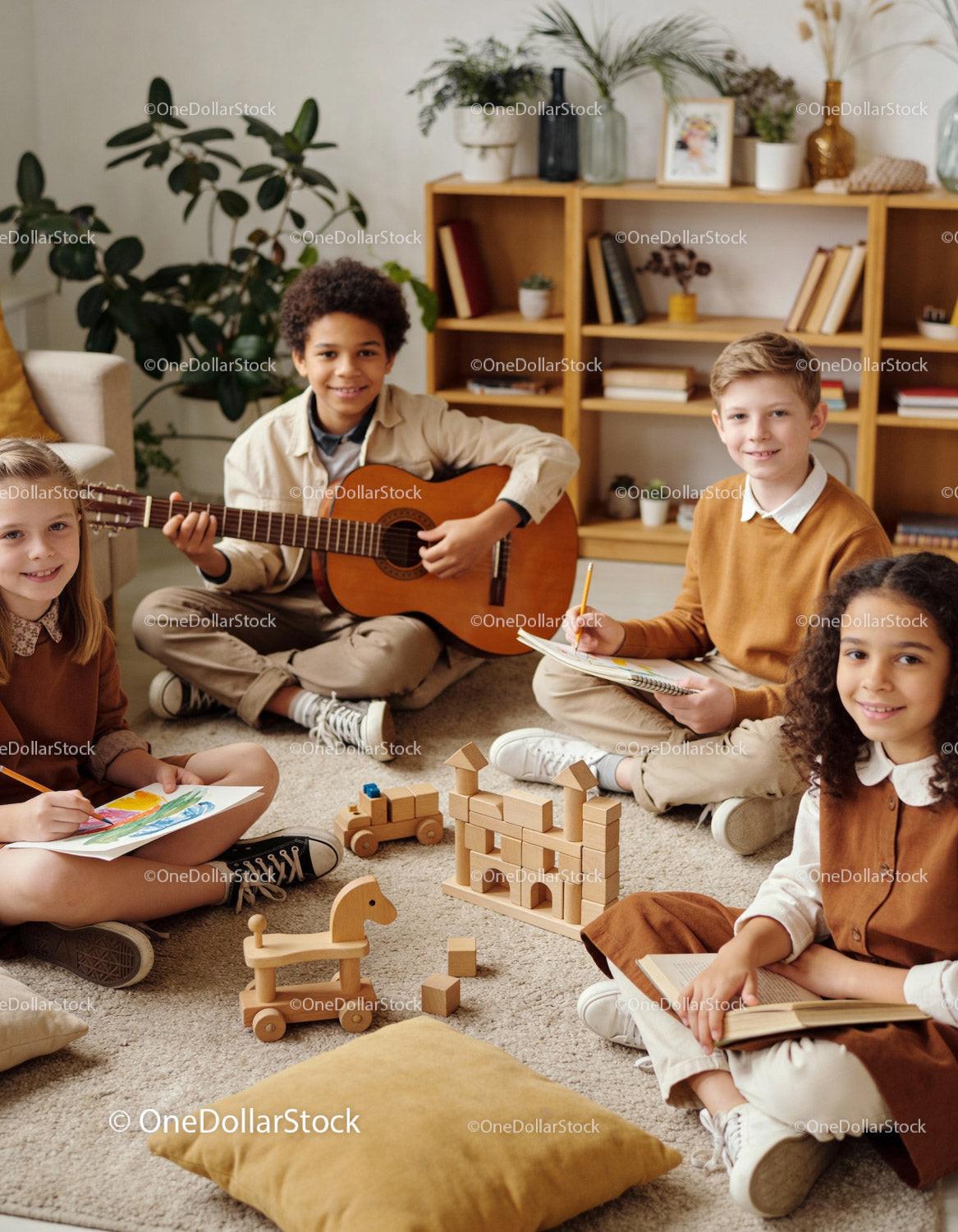 Children Engaged in Creative Playing and Learning Together
