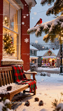 Cozy winter evening with cardinal bird and holiday decor