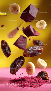 Vivid Fruit and Vegetable Explosion with Banana and Beets