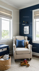 Cozy Child’s Room with Navy Blue Accent Wall and Natural Light