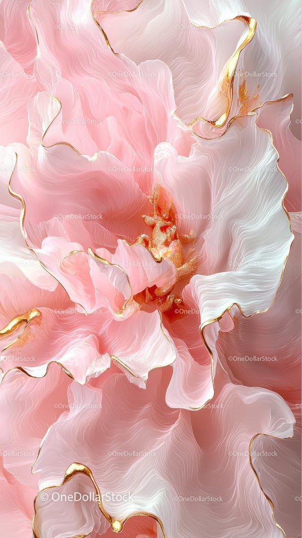 Elegant Pink Flower Abstract Artwork with Gold Accents for Home Decor